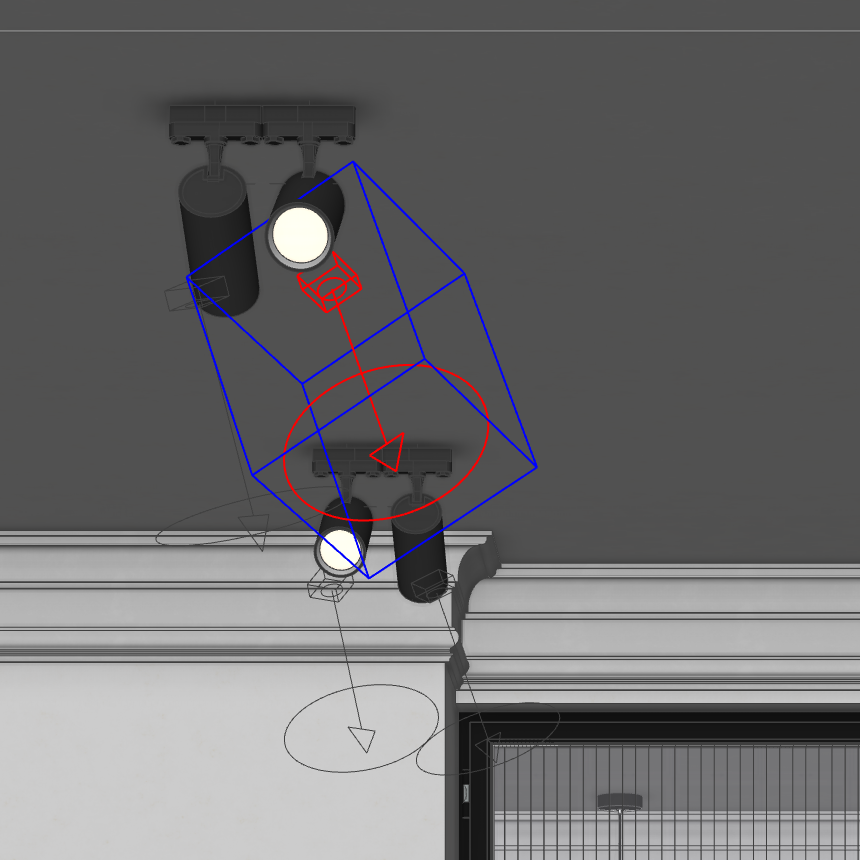 Widok lamp sufitowych w SketchUpie (z widocznymi obiektami V-Ray)