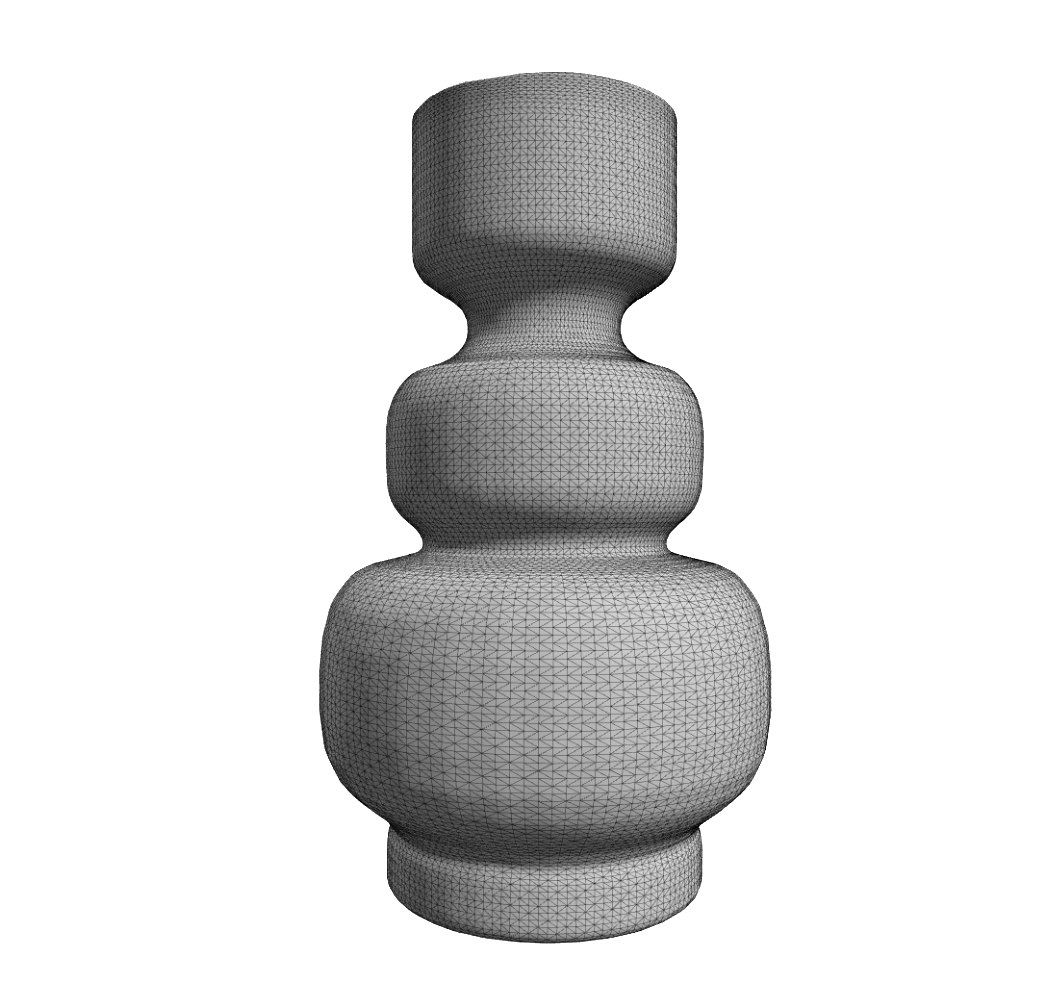 Malla del mismo jarrón con cuadriláteros uniformes — topología de quads