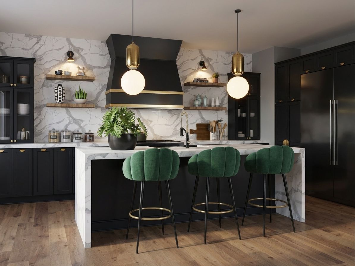 Fotorealistyczna wizualizacja kuchni wygenerowana przez Google Ai Studio na podstawie widoku z programu SketchUp
