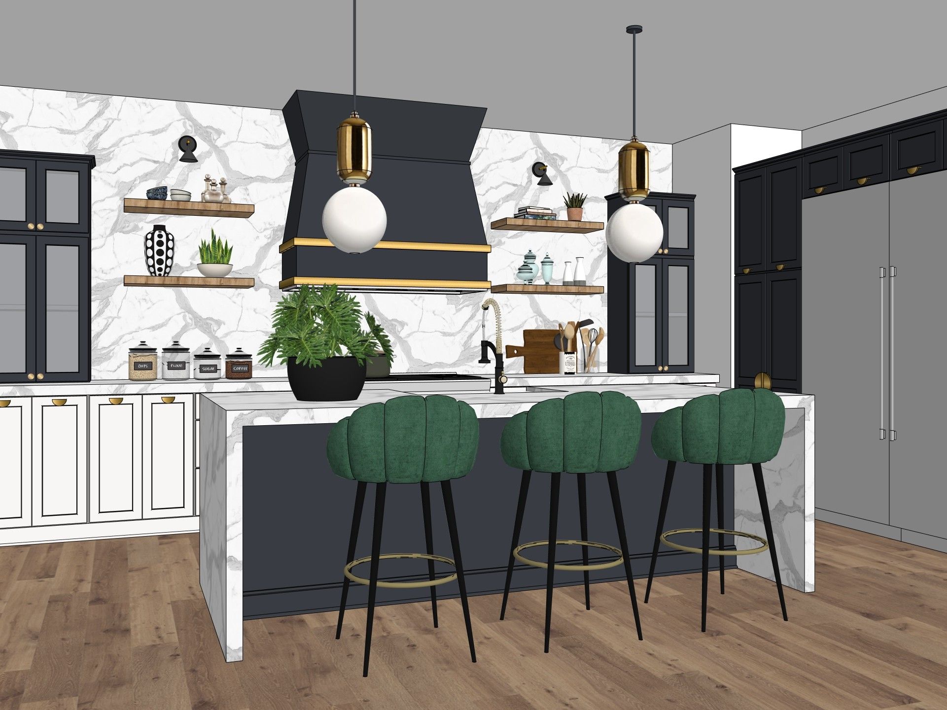 Widok modelu 3D kuchni wykonany w programie SketchUp